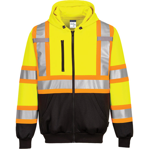 Contrast-Striped Safety Hoodie, Small, Black/High Visibility Lime-Yellow Southpoint Industrial Supply