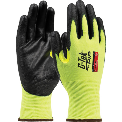 G-Tek&reg; Paradox High-Visibility Seamless Knit Blended Gloves, 2X-Small, 21 Gauge, Polyurethane Coated, ASTM ANSI Level A4 Southpoint Industrial Supply