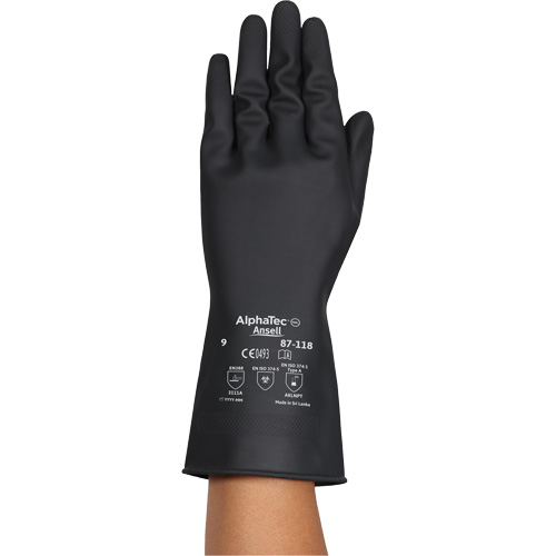 AlphaTec&reg; 87-118 Chemical-Resistance Gloves, Size Small/7, 12.6" L, Rubber Latex, Cotton Inner Lining, 31-mil Southpoint Industrial Supply