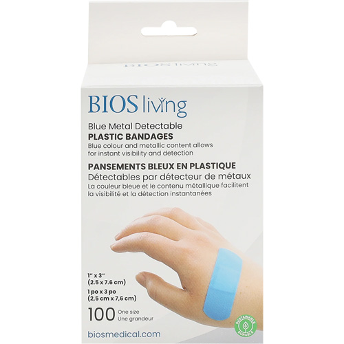 Blue Water-Resistant Bandages, Rectangular/Square, 3", Plastic Metal Detectable, Sterile Southpoint Industrial Supply