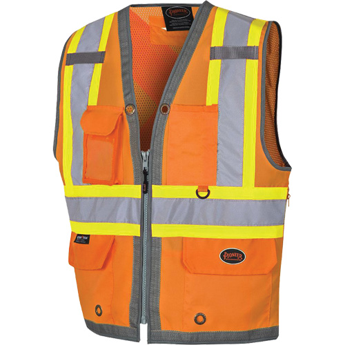 Pioneer Mesh Back Zip Front Surveyor Safety Vest, High Visibility Orange, Small, Polyester Southpoint Industrial Supply