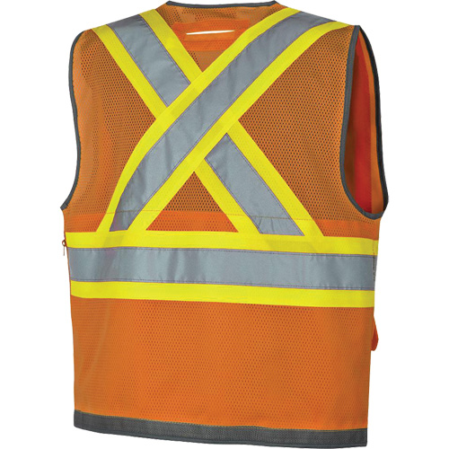 Pioneer Mesh Back Zip Front Surveyor Safety Vest, High Visibility Orange, Small, Polyester Southpoint Industrial Supply