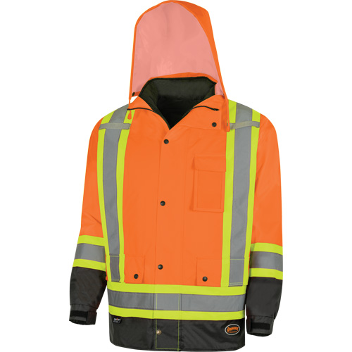 5056 Pioneer&reg; Yukon 7-in-1 Waterproof Winter Safety Parka, Polyester, Black/High Visibility Orange, X-Small Southpoint Industrial Supply