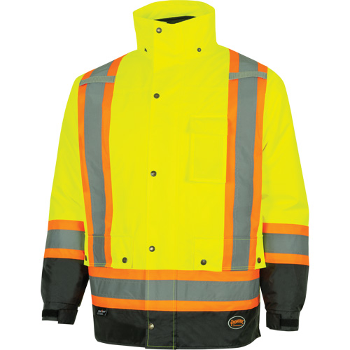 5057 Pioneer&reg; Yukon 7-in-1 Waterproof Winter Safety Parka, Polyester, Black/High Visibility Lime-Yellow, X-Small Southpoint Industrial Supply