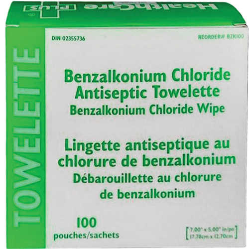 BZK Benzalkonium Chloride Towelette, Towelette, Antiseptic Southpoint Industrial Supply