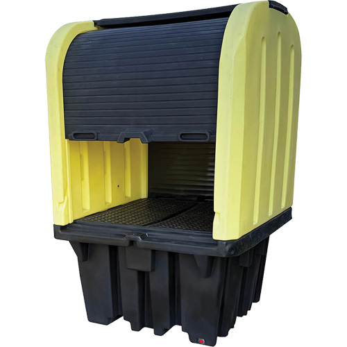 Yellow Roll Top Hardcover Spill Pallet, 65" L x 65" W x 101" H, 5000 lbs. Load Capacity Southpoint Industrial Supply