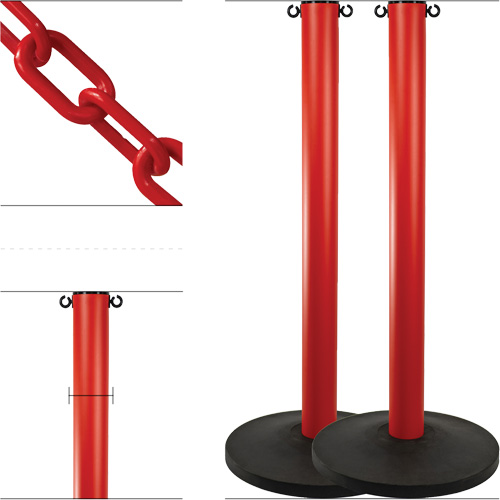 Industrial Stanchion Kit with Plastic Chain, 37" High, Red Southpoint Industrial Supply