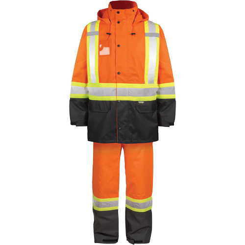 High-Visibility 150-Deniers Rain Suit, Polyester, 3X-Large, High Visibility Orange Southpoint Industrial Supply