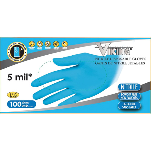 Gants jetables 34600, Grand, Nitrile, 5 mils, Sans poudre, Bleu Southpoint Industrial Supply