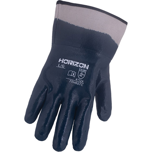 Gants bleu marine avec manchettes renforc&eacute;es &agrave; entoilage coll&eacute; Horizon, T-Grand, R&ecirc;vetement Nitrile, Enveloppe en Jersey/Coton Southpoint Industrial Supply