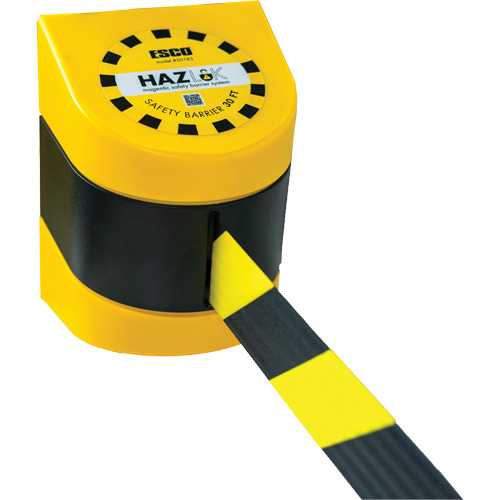 HAZLOK Safety Barrier System, Plastic, Magnetic Mount, 30', Black and Yellow Tape Southpoint Industrial Supply