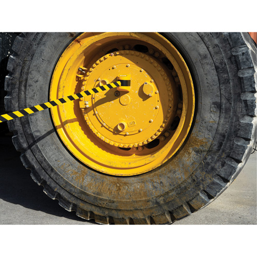 HAZLOK Safety Barrier System, Plastic, Magnetic Mount, 30', Black and Yellow Tape Southpoint Industrial Supply