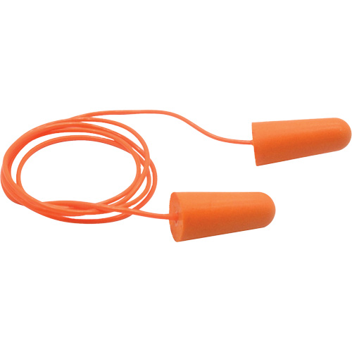 Bouchons d'oreilles coniques jetables en mousse de PU orange SEALTEC33, Avec cordon, Vrac - Boîte, 33 dB NRR, Taille unique Southpoint Industrial Supply