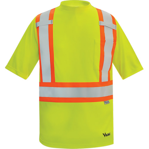 Viking&reg; Safety Bamboo Lined T-shirt, Polyester, Medium, High Visibility Lime-Yellow Southpoint Industrial Supply