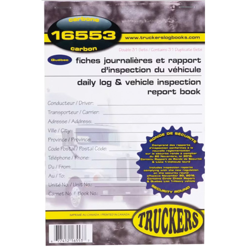 Carnet bilingue de registre quotidien et de rapport d'inspection de v&eacute;hicule Southpoint Industrial Supply
