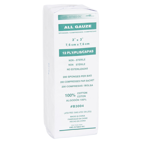 Gauze Sponges, Pad, 3" L x 3" W, Medical Device Class 1 Southpoint Industrial Supply