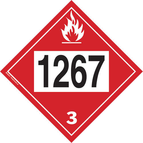 Plaque-&eacute;tiquette TMD 1267 pour liquide inflammable p&eacute;trole brut, Vinyle adh&eacute;sif Southpoint Industrial Supply