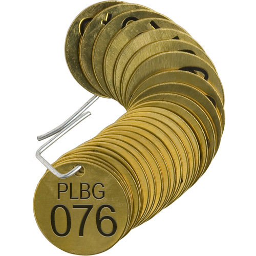 Numbered "PLPG" Valve Tags, # 076-100, Brass, 1.5" dia Southpoint Industrial Supply