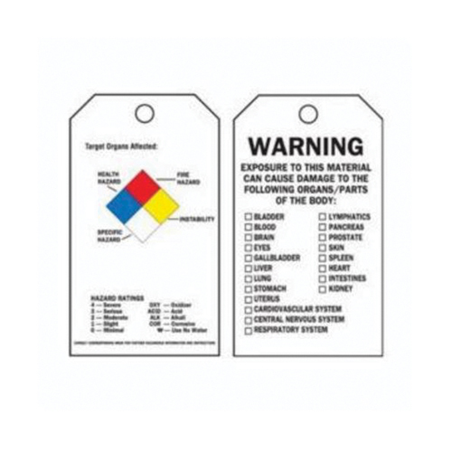 Right-To-Know Tags, Polyester, 3" W x 5-3/4" H, English Southpoint Industrial Supply