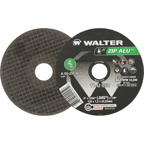 Zip Alu Cut-Off Wheel, 5" x 3/64", 7/8" Arbor, Type 1, Aluminum Oxide, 12200 RPM Southpoint Industrial Supply
