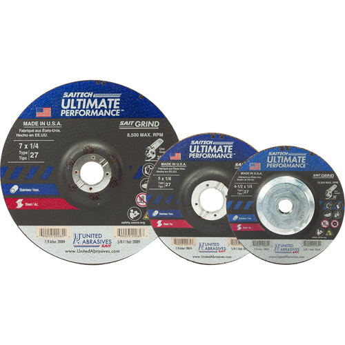 Meule Saitech Ultimate Performance, 5" x 1/4", Arbre 7/8", Oxyde d'aluminium/C&eacute;ramique, Type 27 Southpoint Industrial Supply