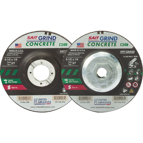 C24N Concrete Grinding Wheel, 4-1/2" x 1/4", 7/8" Arbor, Type 27 Southpoint Industrial Supply