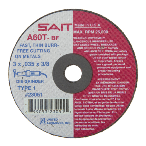 Cut-Off Wheel (A36T), 3" x 0.035", 3/8" Arbor, Type 1, Aluminum Oxide, 25000 RPM Southpoint Industrial Supply