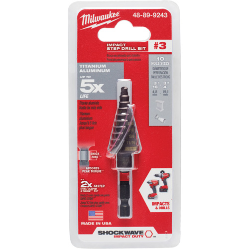 Foret &eacute;tag&eacute; #3 Shockwave Impact Duty, 3/16" - 3/4", Incr&eacute;ments de 1/16", Titane Southpoint Industrial Supply