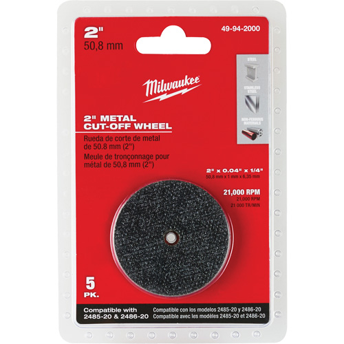 M12 Fuel Right Angle Die Grinder Cut-Off Wheels, 2" x 0.04", 1/4" Arbor, Type 1, Aluminum Oxide, 21000 RPM Southpoint Industrial Supply