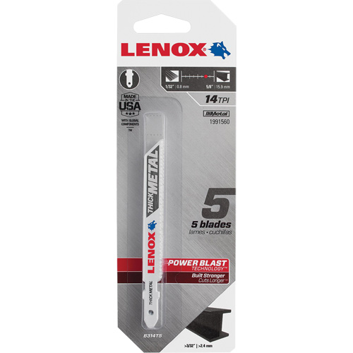 Metal Cutting Jigsaw Blades, Bi-Metal, 14 TPI, 3-5/8" L x 3/8" W Southpoint Industrial Supply
