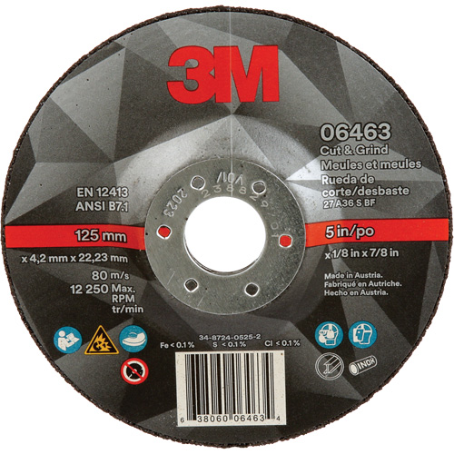 Cut & Grind Wheel, 5" x 1/8", 7/8" Arbor, Type 27, Ceramic Southpoint Industrial Supply
