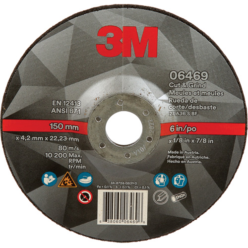 Cut & Grind Wheel, 6" x 1/8", 7/8" Arbor, Type 27, Ceramic Southpoint Industrial Supply