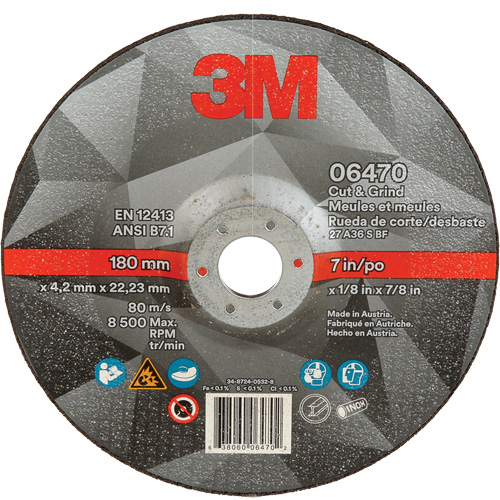 Cut & Grind Wheel, 7" x 1/8", 7/8" Arbor, Type 27, Ceramic Southpoint Industrial Supply