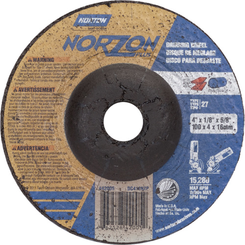 NorZon Plus SGZ Grinding Wheel, 4" x 1/8", 5/8" Arbor, Ceramic Alumina, Type 27 Southpoint Industrial Supply