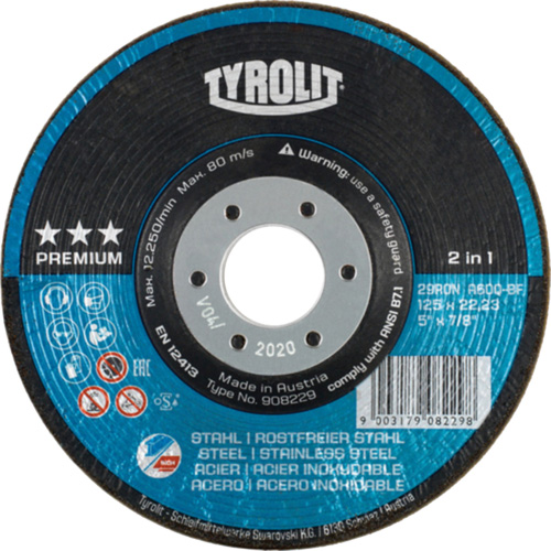 Rondeller Depressed Centre Grinding Wheel, 4-1/2", 36 Grit, 7/8", 13300 RPM, Type 29 Southpoint Industrial Supply