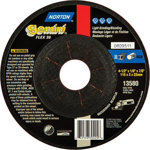 Mini meule &agrave; moyeu d&eacute;port&eacute; flexible Gemini, 4-1/2" x 1/8", Arbre 7/8", Oxyde d'aluminium, Type 27 Southpoint Industrial Supply