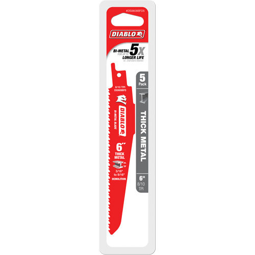 Reciprocating Blade for Thick Metal/Demolition, Bi-Metal, 8-10 TPI, 6" L Southpoint Industrial Supply