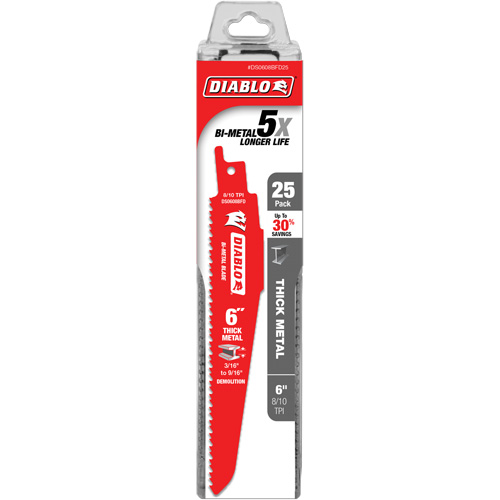 Reciprocating Blade for Thick Metal/Demolition, Bi-Metal, 8-10 TPI, 6" L Southpoint Industrial Supply