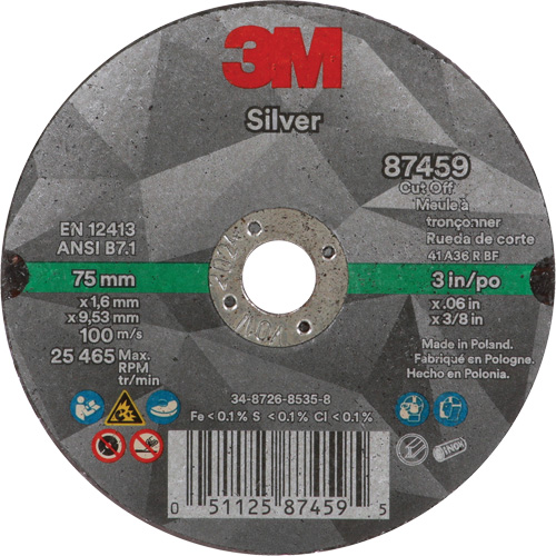 Meule &agrave; tronçonner Silver, 3" x 0,06", Arbre de 3/8"-24, Type 1, C&eacute;ramique, 25645 Tr/min Southpoint Industrial Supply