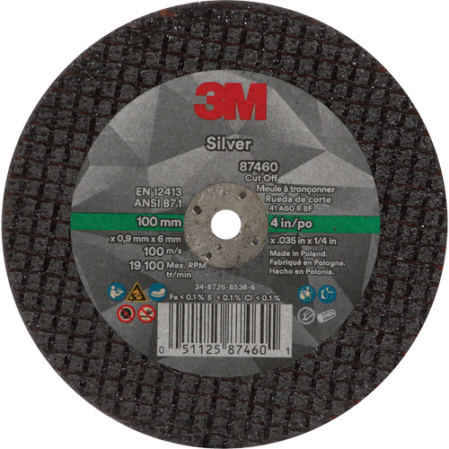 Silver Cut-Off Wheel, 4" x 0.04", 1/4"-28 Arbor, Type 1, Ceramic, 19100 RPM Southpoint Industrial Supply