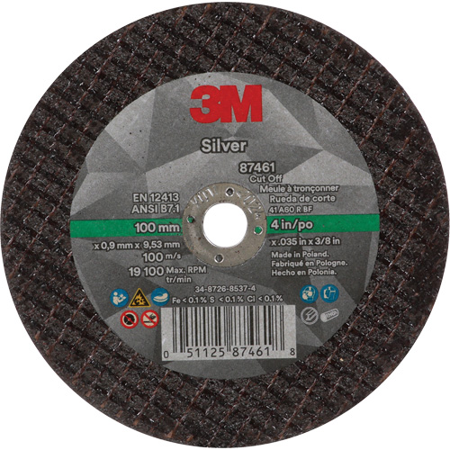 Silver Cut-Off Wheel, 4" x 0.04", 3/8"-24 Arbor, Type 1, Ceramic, 19100 RPM Southpoint Industrial Supply
