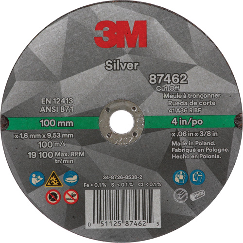 Meule &agrave; tronçonner Silver, 4" x 0,06", Arbre de 3/8"-24, Type 1, C&eacute;ramique, 19100 Tr/min Southpoint Industrial Supply