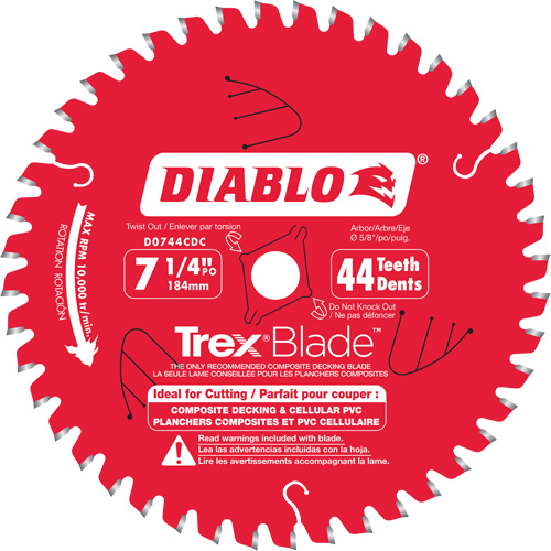 Trex&reg; Blade Cutting Saw Blade, 7-1/4", 44 Teeth, Plastic/Composite Decking Use Southpoint Industrial Supply