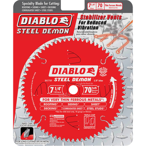 Lame de scie &agrave; d&eacute;couper Steel Demon, 7-1/4", 70 dents, Pour M&eacute;tal Southpoint Industrial Supply