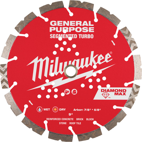 Diamond Max Segmented Turbo Saw Blade, 9", Metal/Stone/Concrete/Ductile Iron/Cement/Non-Ferrous/Brick/Fibre Cement/Tile/Asphalt Use Southpoint Industrial Supply
