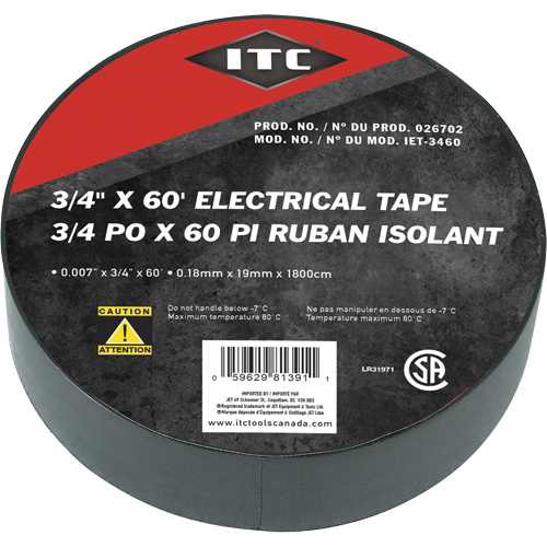 IET-3460 Electrical Tape, 19 mm (3/4") x 18.28 m (60'), Black Southpoint Industrial Supply