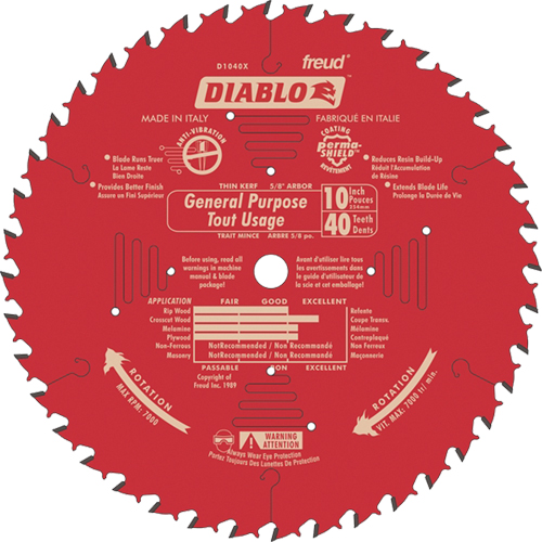 Saw Blades - General Purpose, 10", 40 Teeth, Wood Use Southpoint Industrial Supply