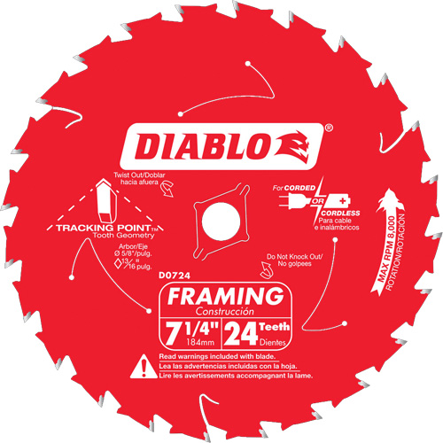 Framing Saw Blade, 7-1/4", 24 Teeth, Wood Use Southpoint Industrial Supply