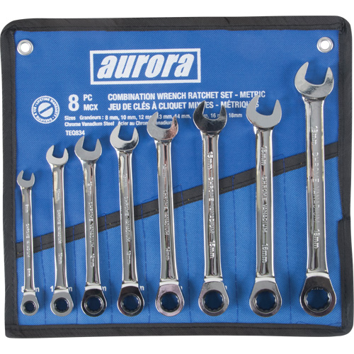 Jeu de cl&eacute;s &agrave; cliquet &agrave; t&ecirc;te fixe, Combinaison, 8 morceaux, M&eacute;trique Southpoint Industrial Supply