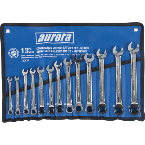 Jeu de cl&eacute;s &agrave; cliquet &agrave; t&ecirc;te fixe, Combinaison, 13 morceaux, M&eacute;trique Southpoint Industrial Supply
